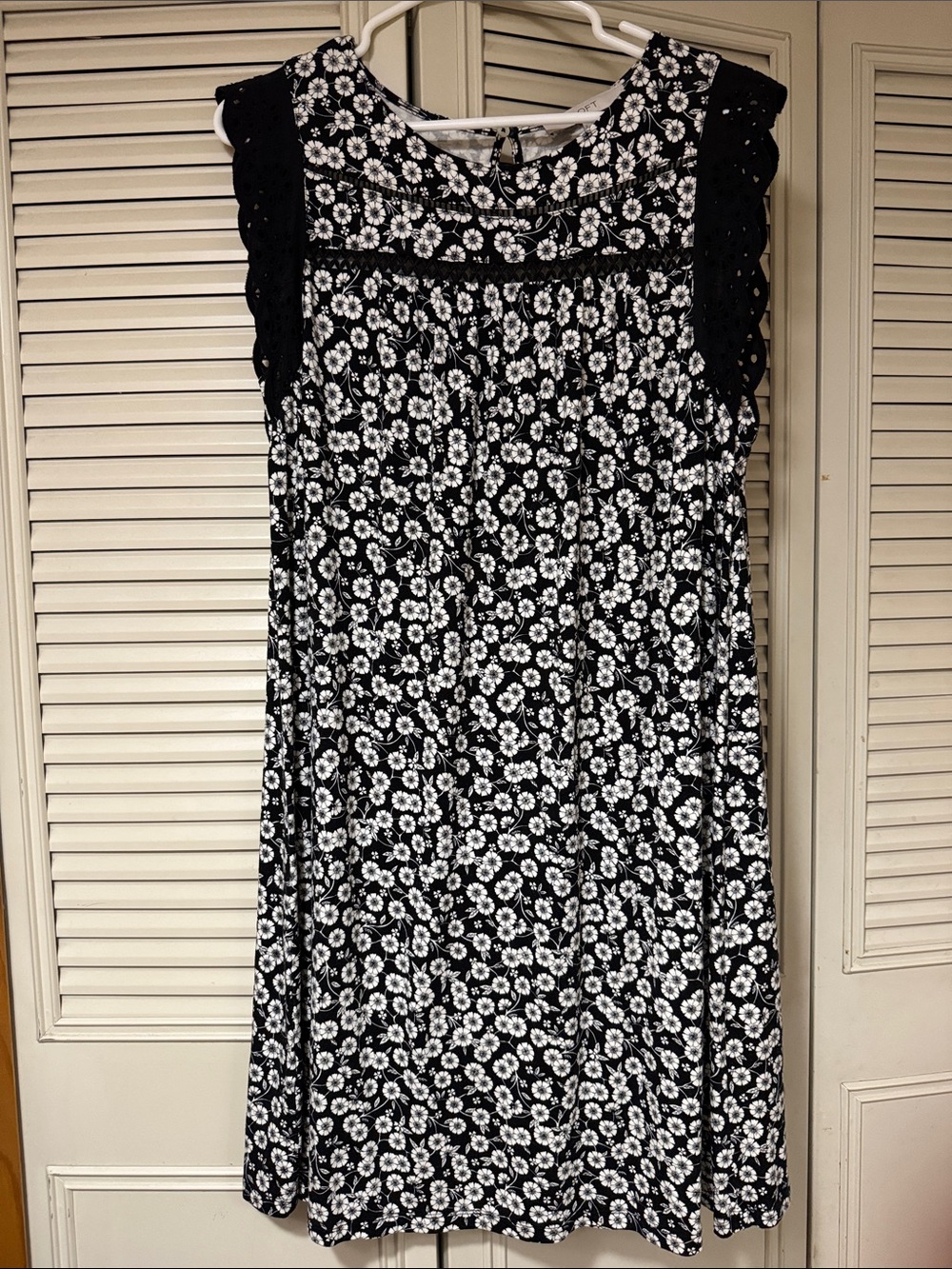 LOFT Black and White Floral Eyelet Midi Dress